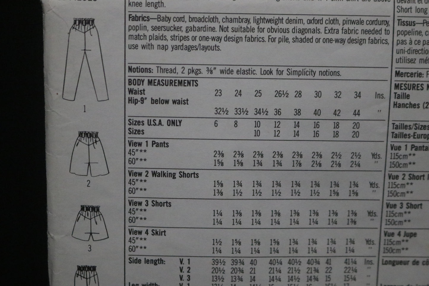 Simplicity 9028 Misses Shorts Pants Skirt and Walking Shorts Sewing Pattern - UNCUT - Size 12