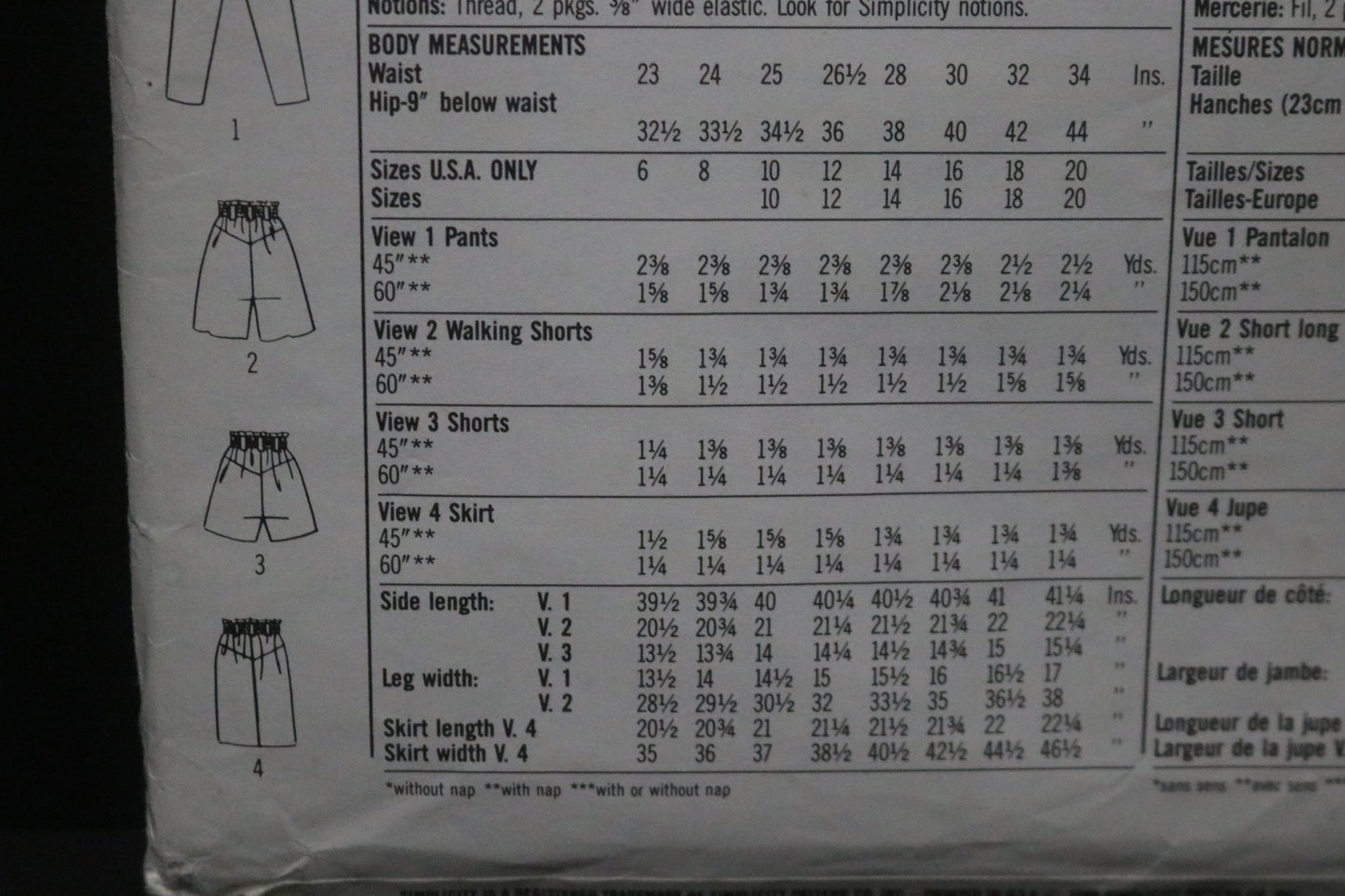 Simplicity 9028 Misses Shorts Pants Skirt and Walking Shorts Sewing Pattern - UNCUT - Size 12