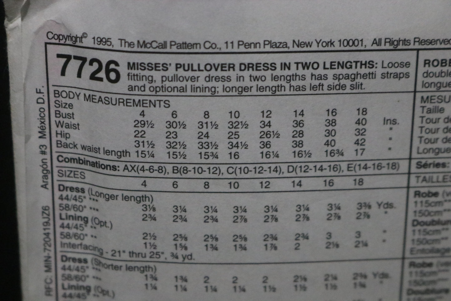 McCalls 7726 Misses Pullover Dress in Two Lengths Sewing Pattern - UNCUT - Size 10 12 14