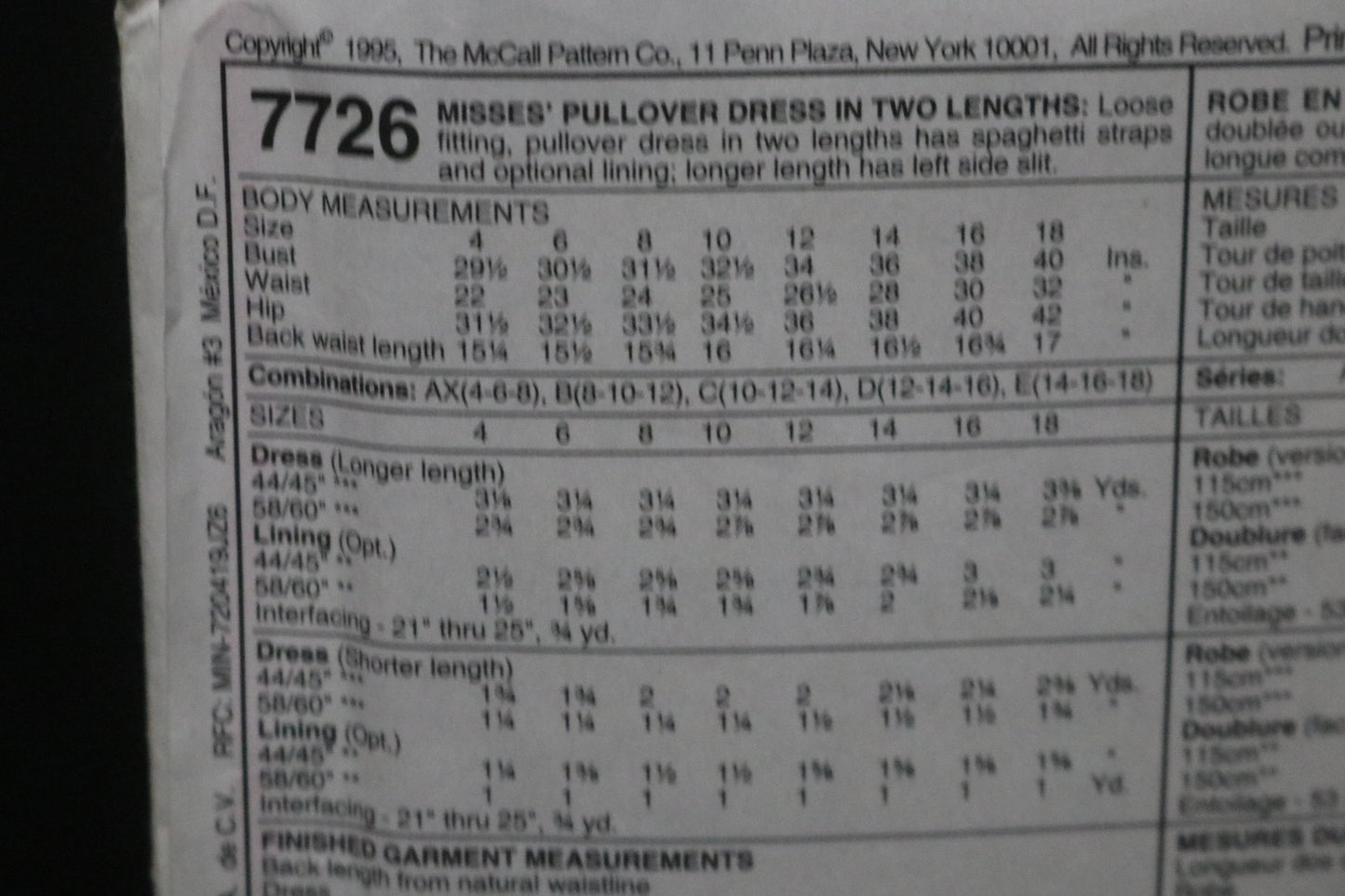 McCalls 7726 Misses Pullover Dress in Two Lengths Sewing Pattern - UNCUT - Size 10 12 14