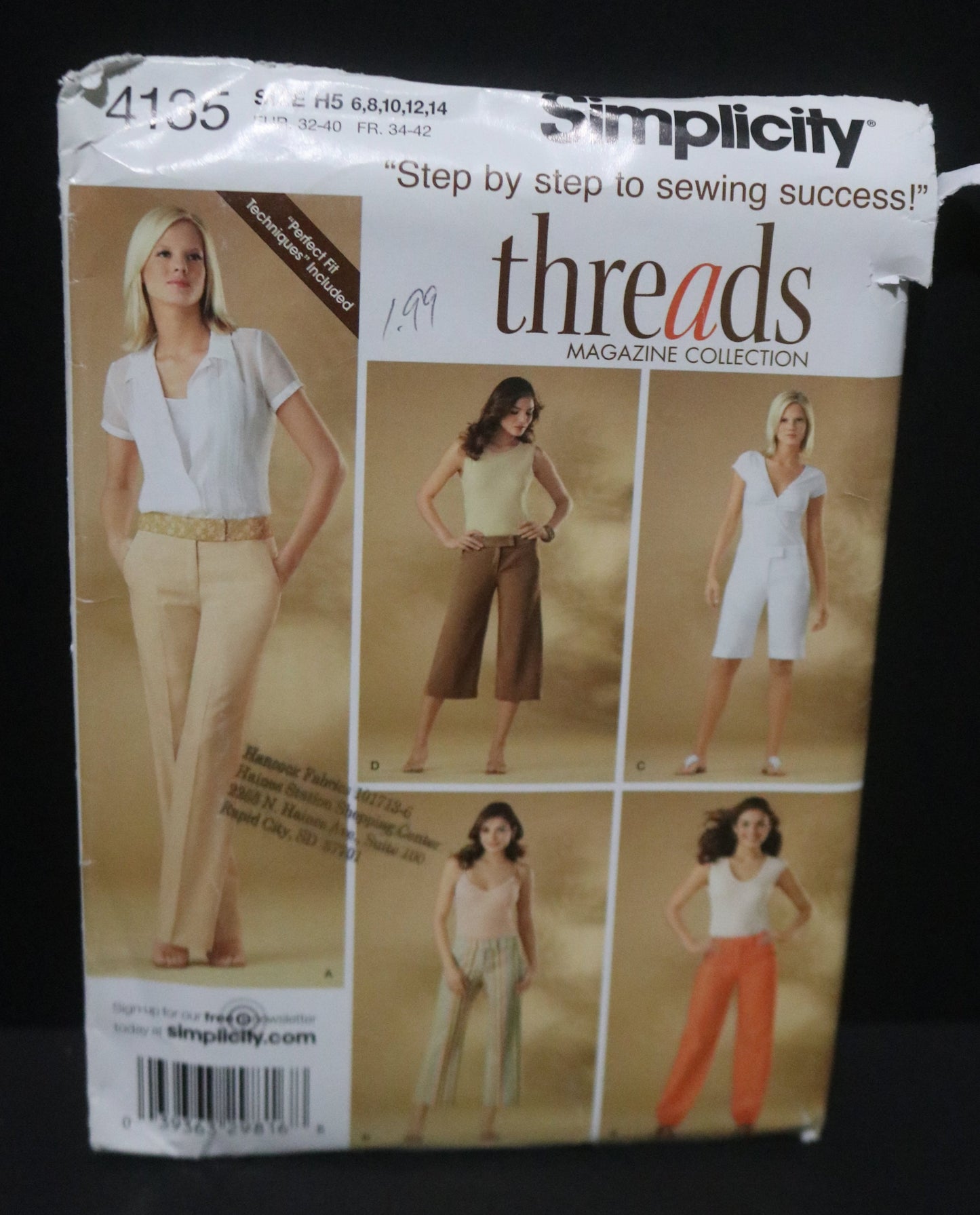 Simplicity 4135 Threads Misses / Miss Petite Boot leg Pants in Two lengths or City Shorts, Wide Leg Pants and Gauchos  Sewing Pattern - UNCUT - Size 6 8 10 12 14