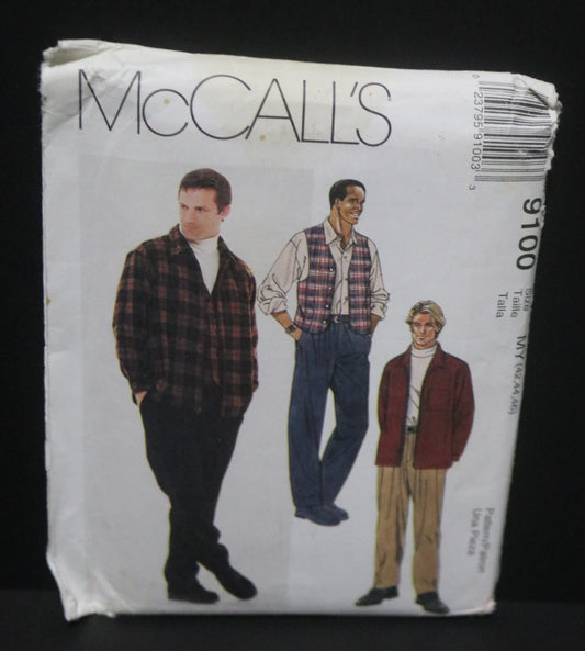 McCalls 9100 Mens unlined Shirt Jacket, Lined Vest and Pants Sewing Pattern - UNCUT Size MY (42 44 46)