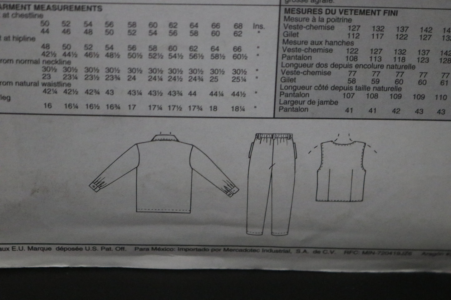 McCalls 9100 Mens unlined Shirt Jacket, Lined Vest and Pants Sewing Pattern - UNCUT Size MY (42 44 46)