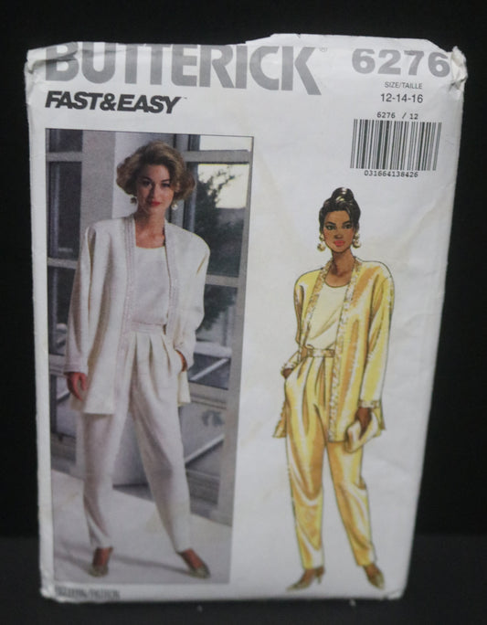 Butterick 6276 Misses Evening Separates Longer Jacket and Pull on Pants with Purchased TrimSewing Pattern UNCUT Size 12 14 16