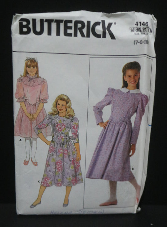 Butterick 4146 Girls Dress Sewing Pattern - UNCUT Size 7 8 10