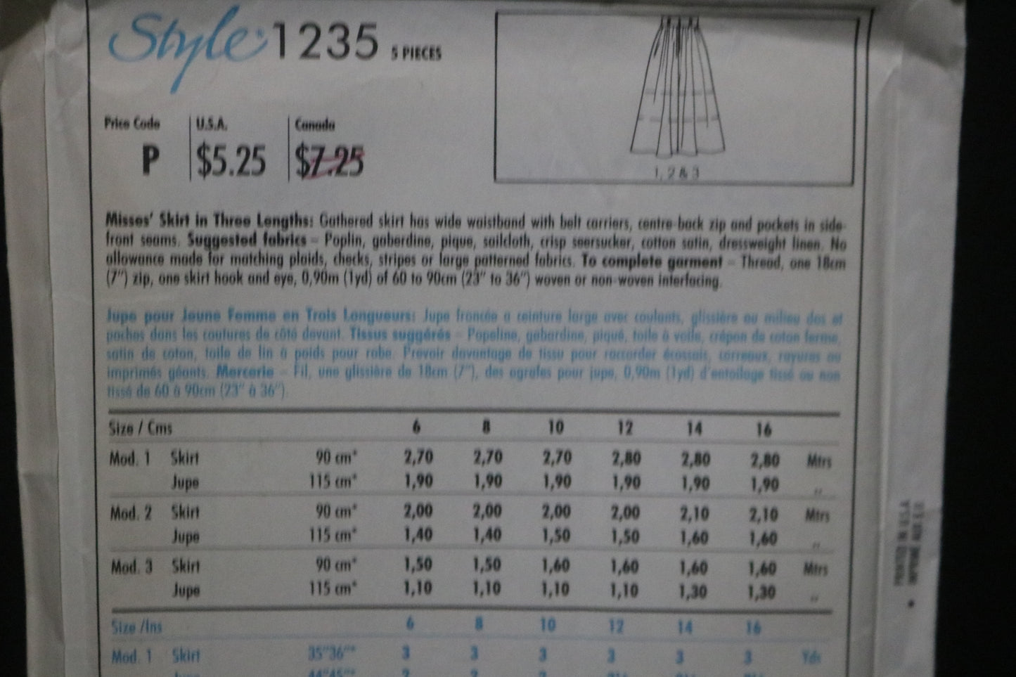 Style 1235 Misses Skirt in Three Lengths Sewing Pattern UNCUT Size 6 & 8