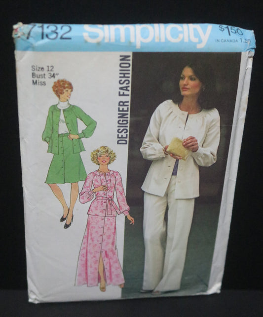 70s Simplicity 7132 Misses Two Piece Dress in Two Lengths or Top and Pants Sewing Pattern UNCUT Size 12