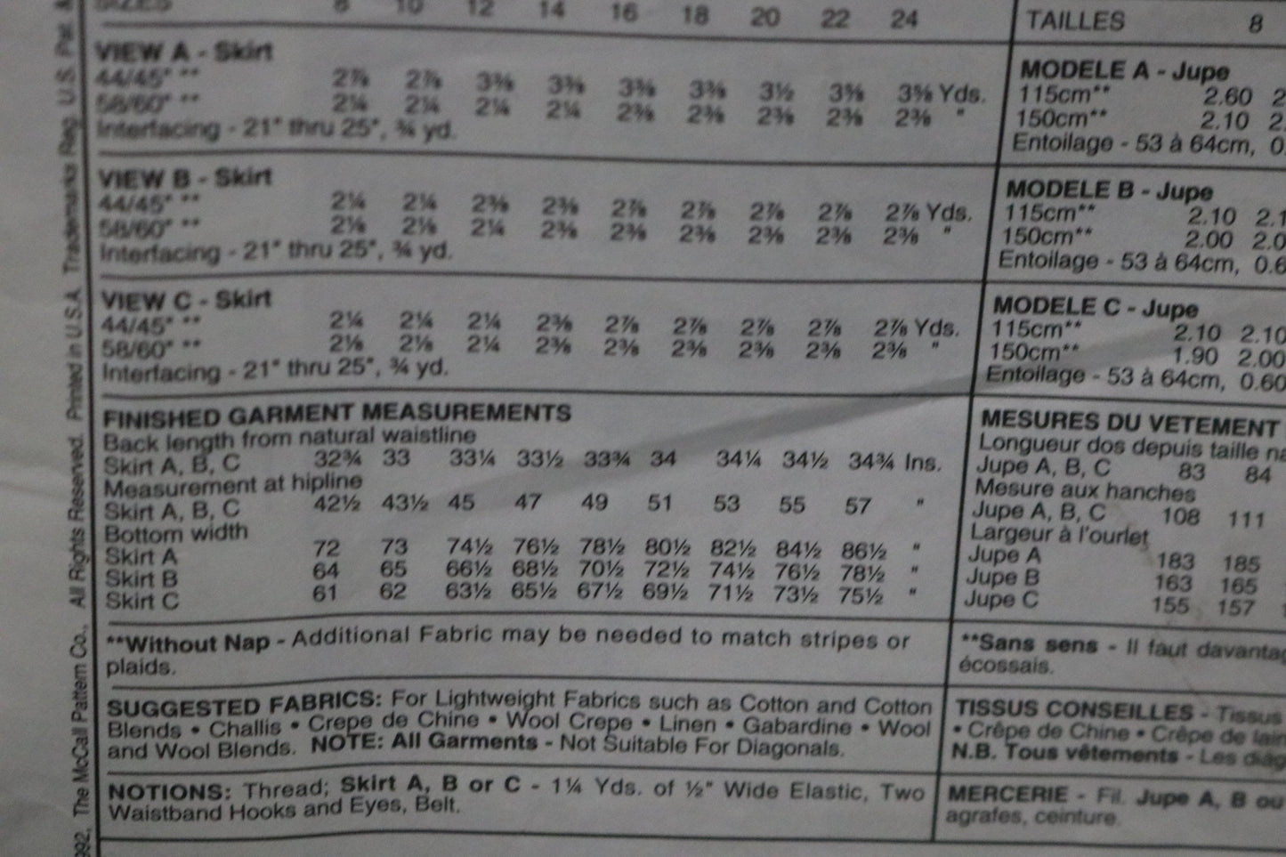McCalls 6241  Misses Skirts Sewing Pattern UNCUT Size 12 14 16