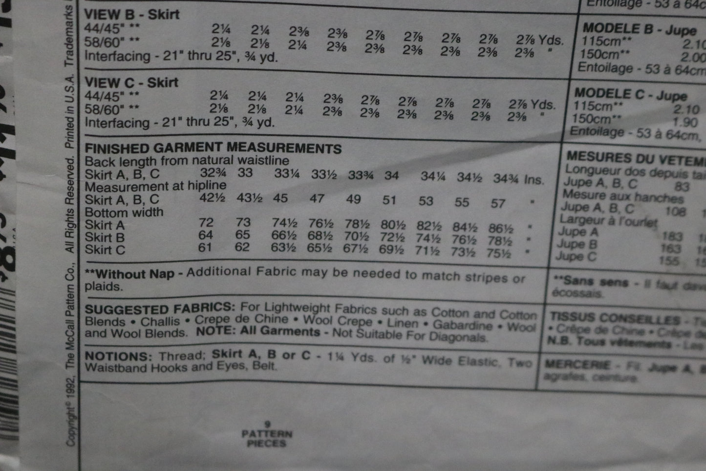 McCalls 6241  Misses Skirts Sewing Pattern UNCUT Size 12 14 16