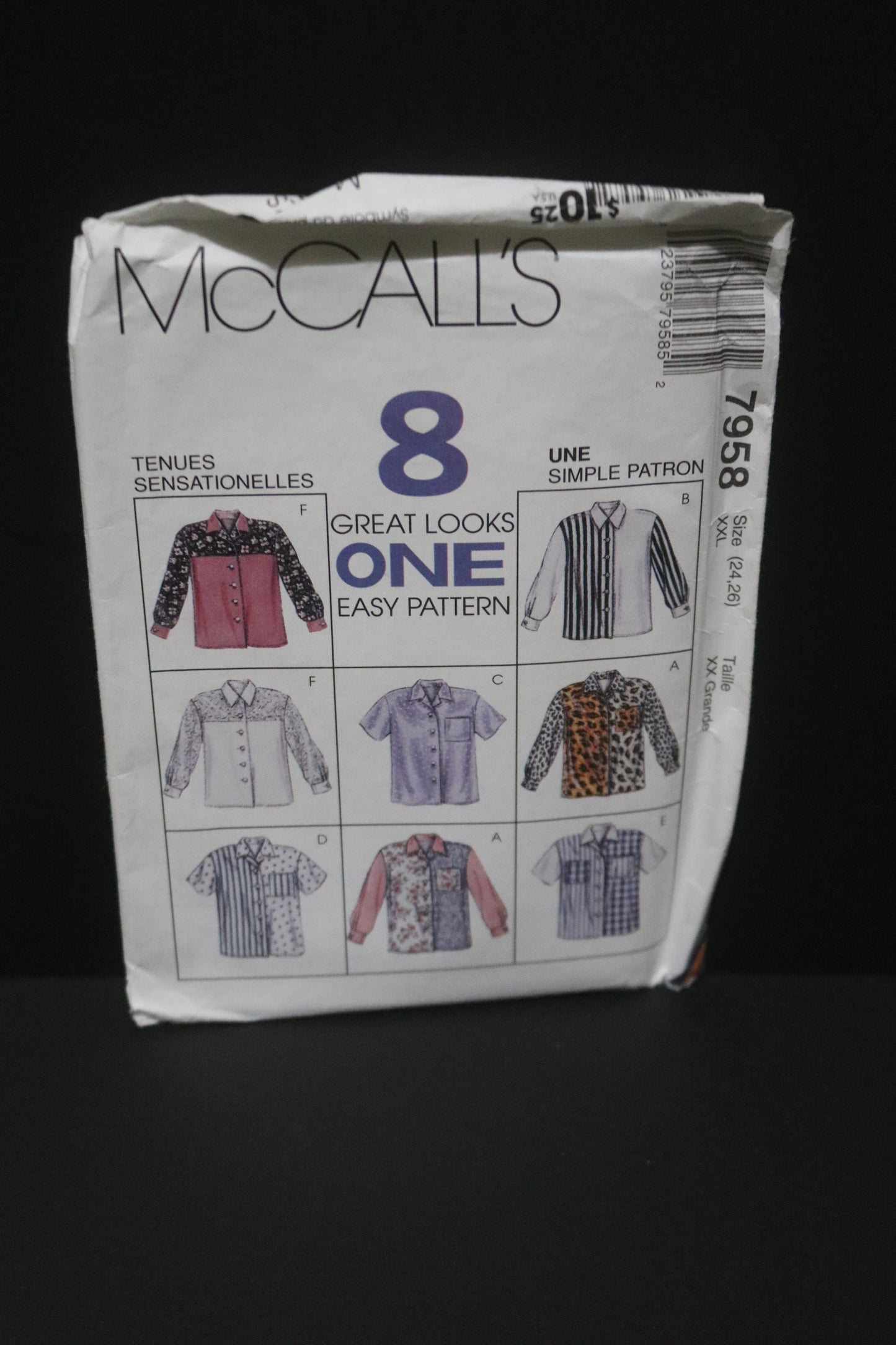 McCalls 7958 Misses Blouse Sewing Pattern UNCUT - Size Large (16,20) or Size XXL (24,26)