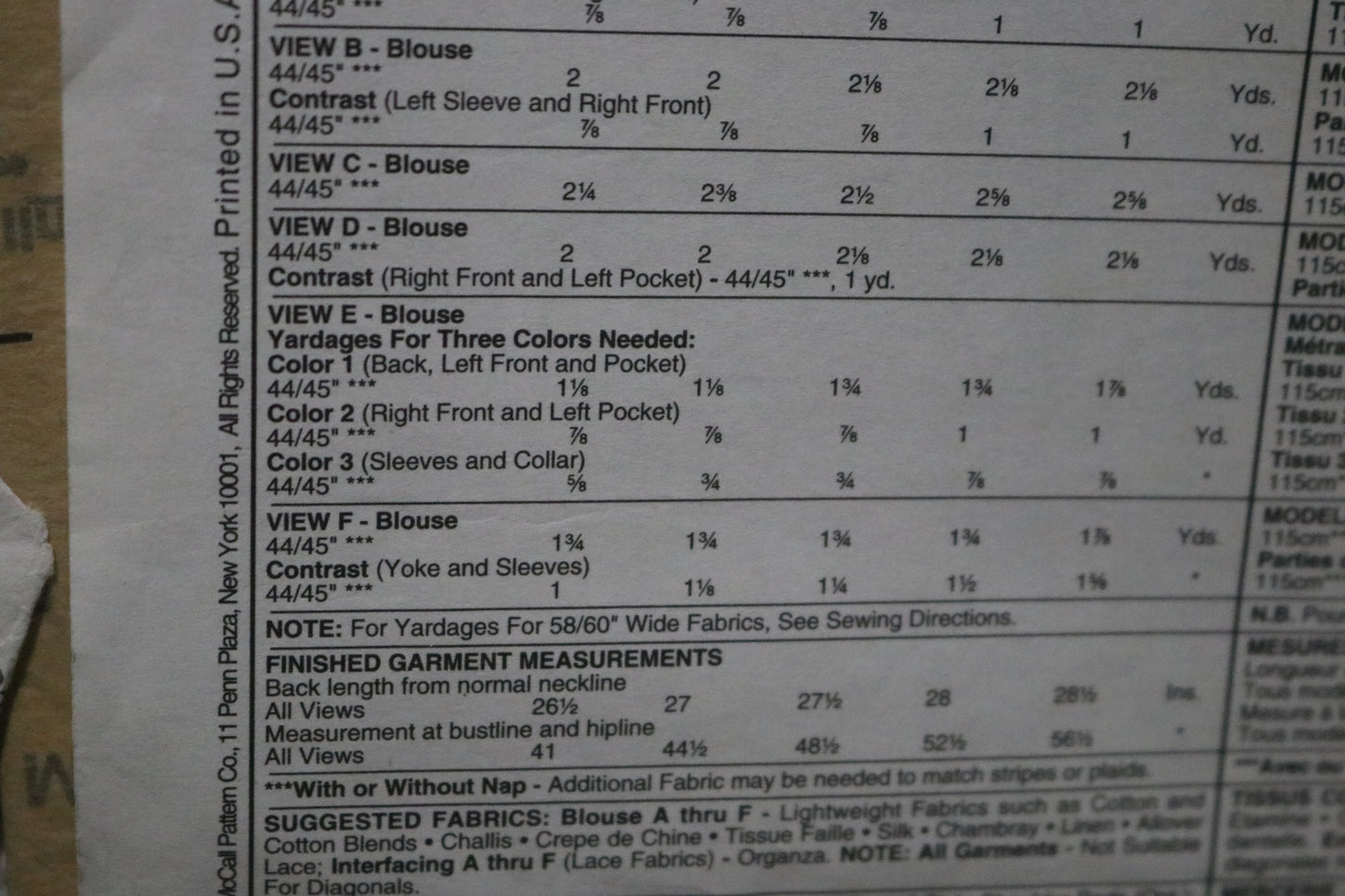 McCalls 7958 Misses Blouse Sewing Pattern UNCUT - Size Large (16,20) or Size XXL (24,26)