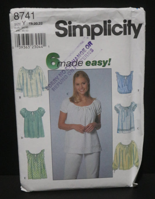 Simplicity 8741 Misses Tops Sewing Pattern - UNCUT - Size 18 20 22