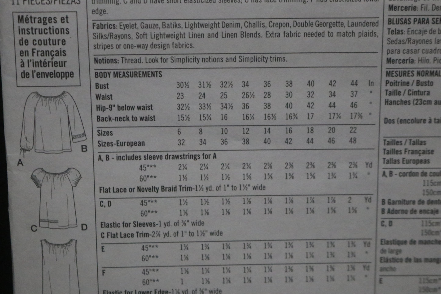 Simplicity 8741 Misses Tops Sewing Pattern - UNCUT - Size 18 20 22