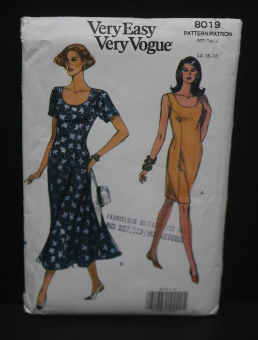 Vogue 8019 Misses/ Misses Petite Dress Sewing Pattern - UNCUT - Size 14 16 18