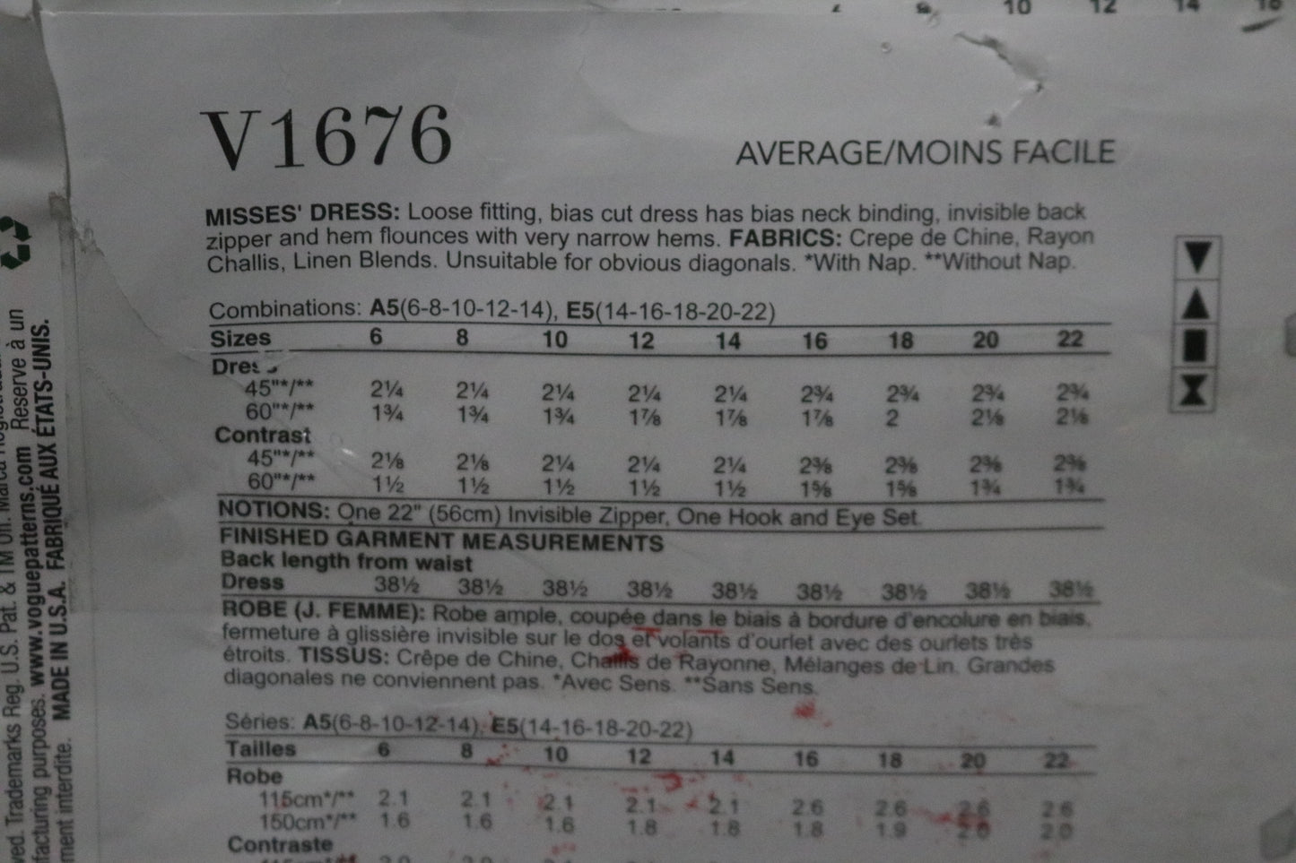 Vogue 1676 Zandra Rhodes Misses Dress Sewing Pattern - UNCUT - Size 14 16 18 20 22
