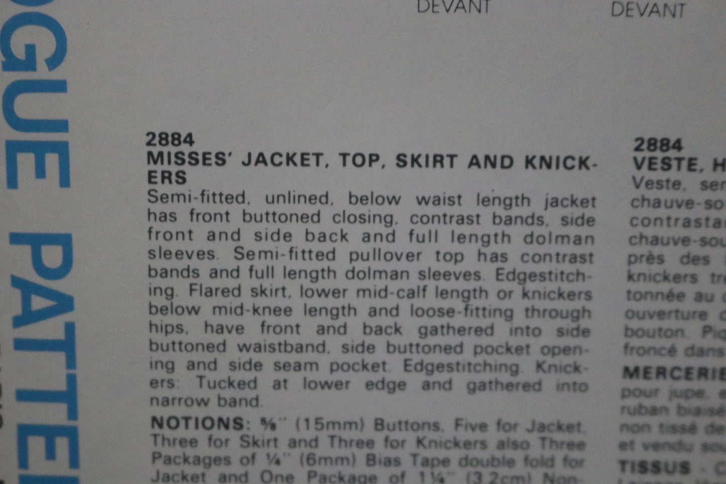 Vogue 2884 Carol Horn  Misses Jacket Top Skirt and Knickers Sewing Pattern - UNCUT - Size 8