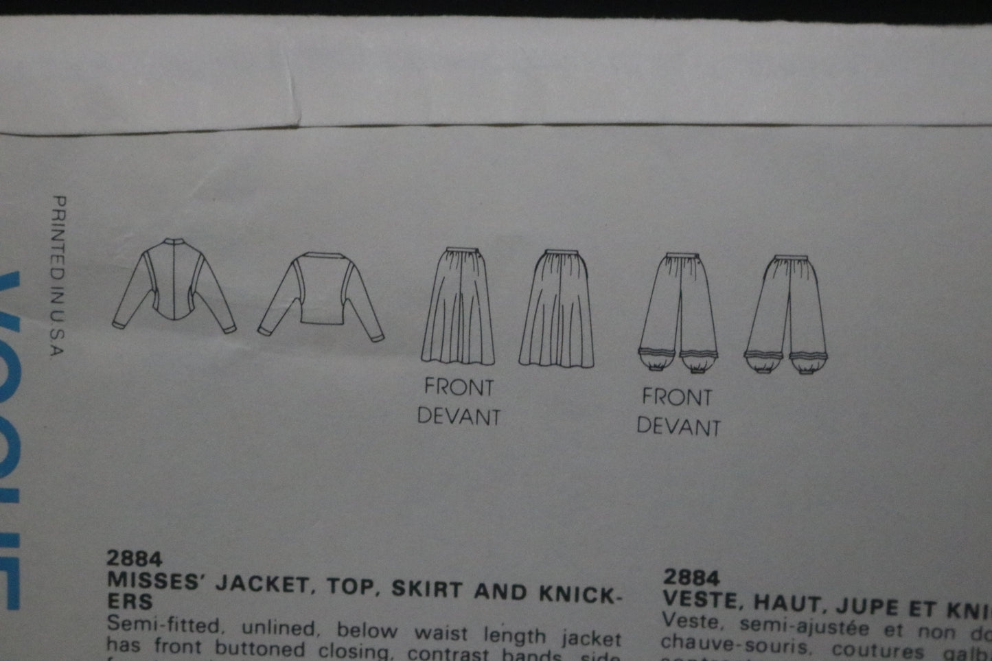 Vogue 2884 Carol Horn  Misses Jacket Top Skirt and Knickers Sewing Pattern - UNCUT - Size 8