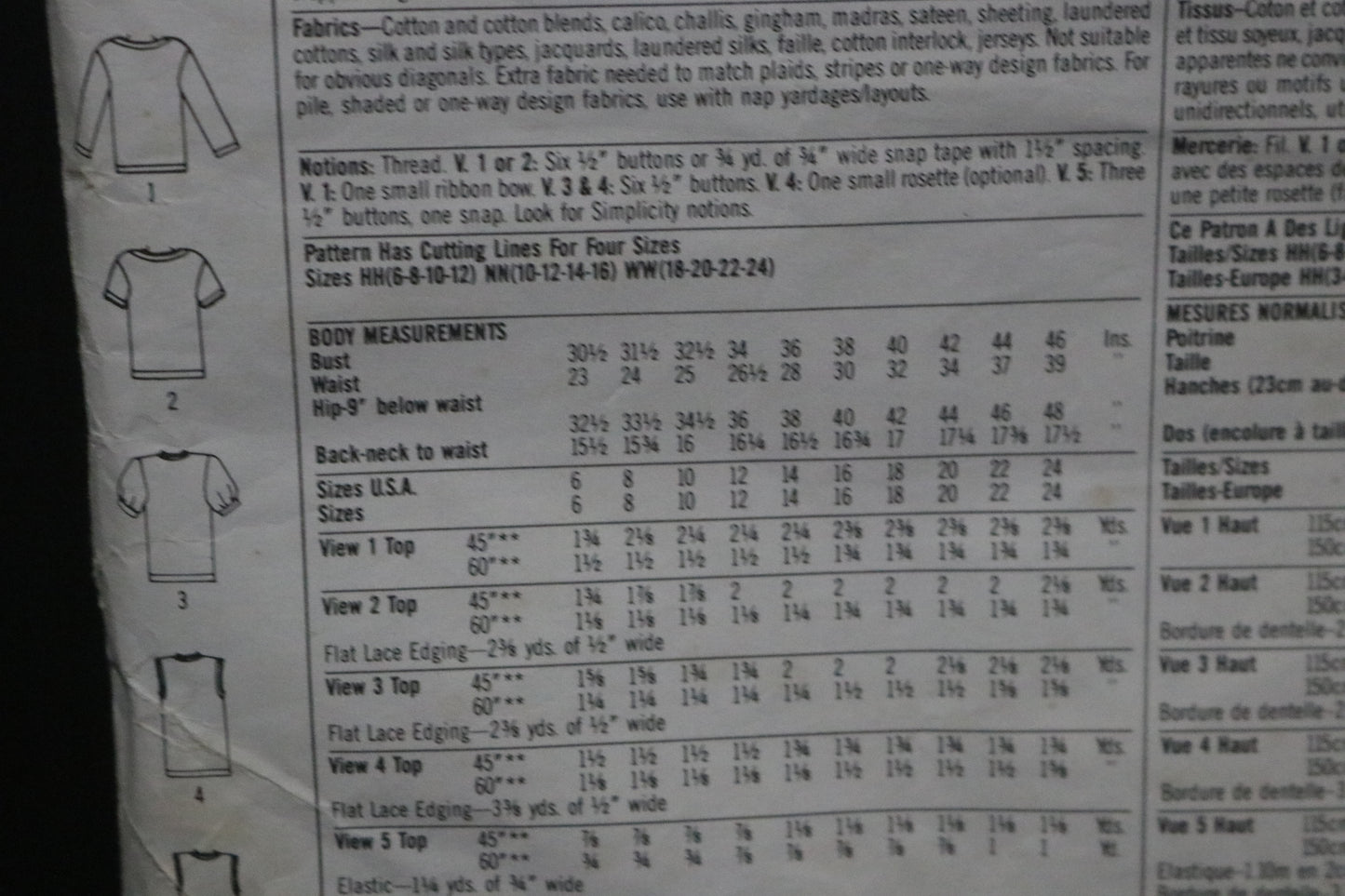 Simplicity 8256 Misses Set of Tops Sewing Pattern - UNCUT - Size 10 - 16