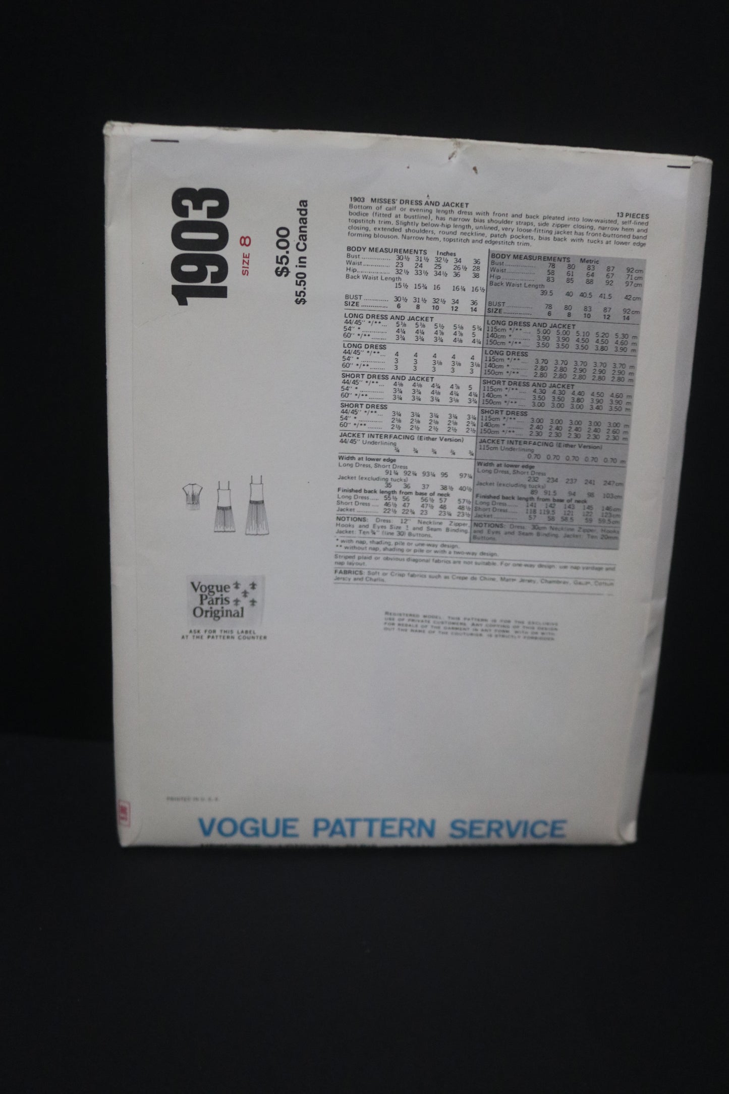 Vogue 1903 Chloe Misses Dress and Jacket Sewing Pattern - UNCUT - Size 8