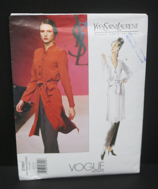 Vogue 2180 Yves Saint Laurent Misses / Misses Petite Tunic Sash and Pants Sewing Pattern - UNCUT -  Size 6 8 10