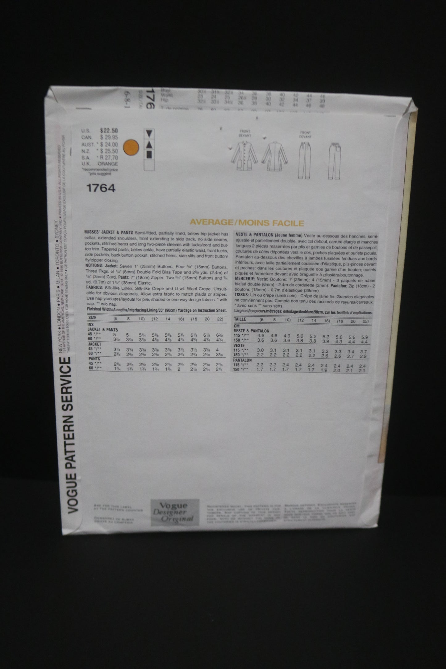 Vogue 1764 Issey Miyake Misses Jacket and Pants Sewing Pattern - UNCUT -  Size 6 8 10