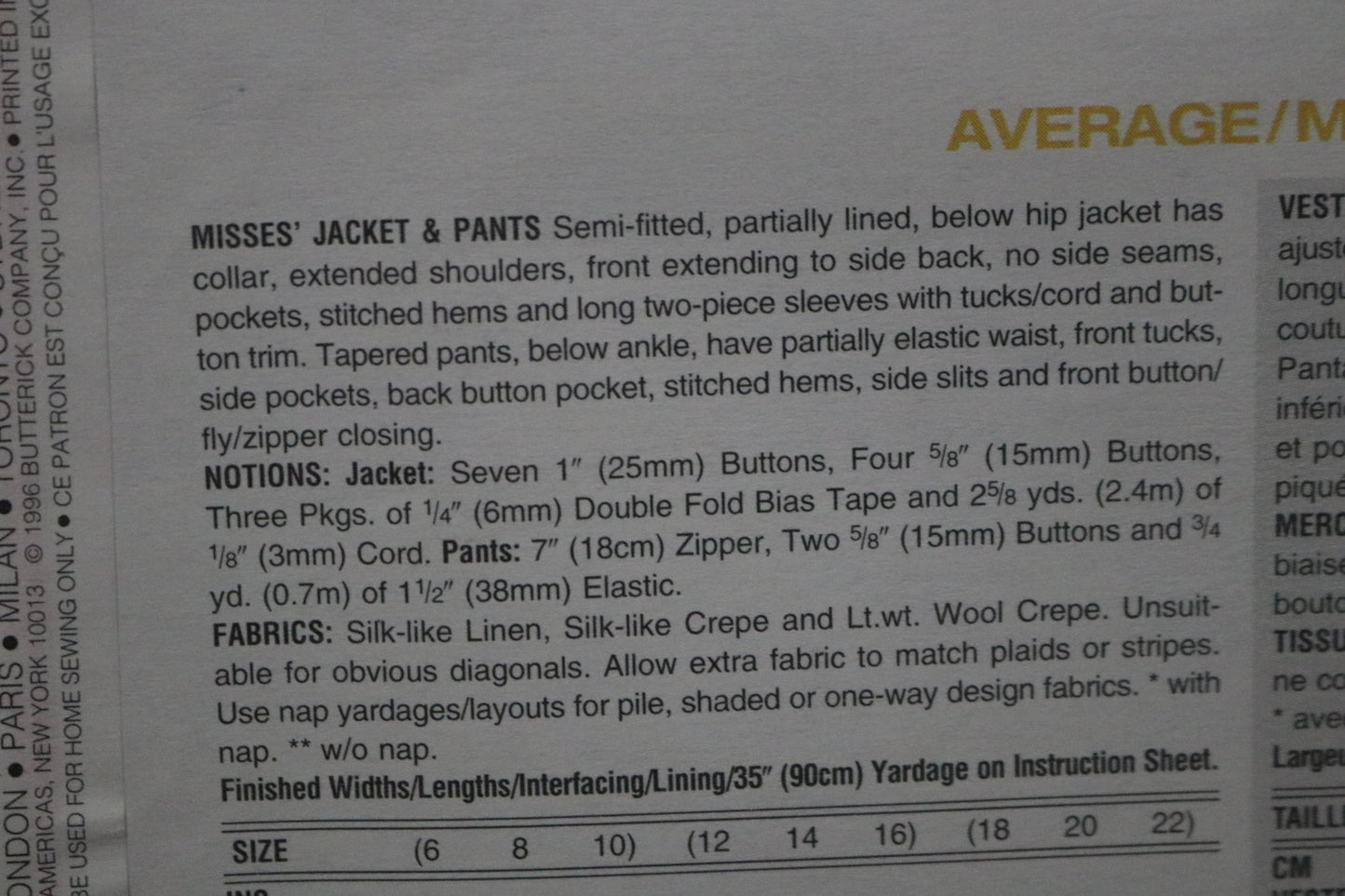 Vogue 1764 Issey Miyake Misses Jacket and Pants Sewing Pattern - UNCUT -  Size 6 8 10