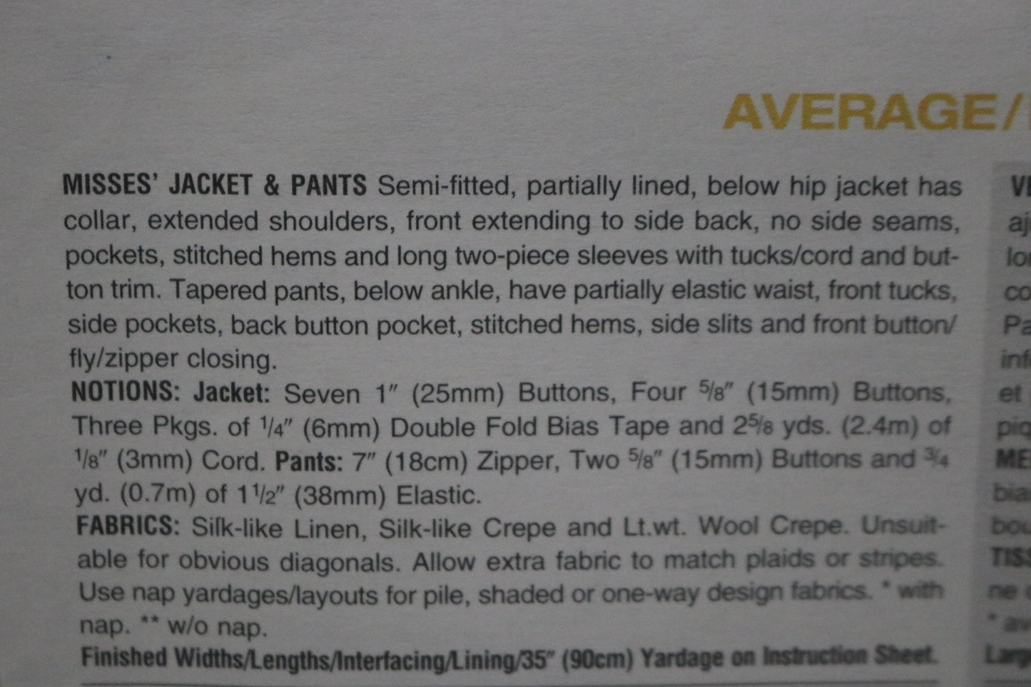 Vogue 1764 Issey Miyake Misses Jacket and Pants Sewing Pattern - UNCUT -  Size 6 8 10