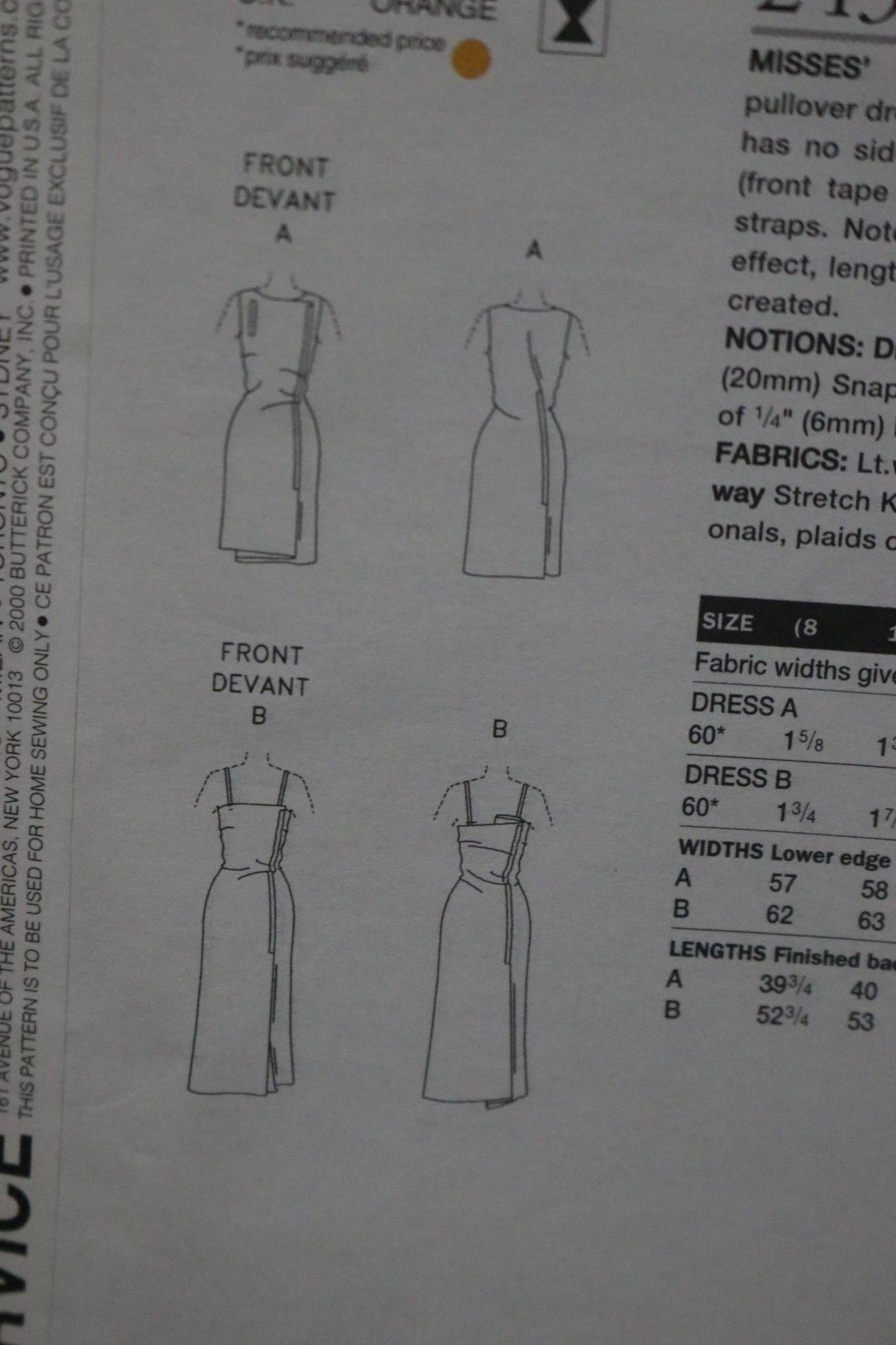 Vogue 2438 Issey Miyake Misses Dress Sewing Pattern  - UNCUT -  Size 8 10 12