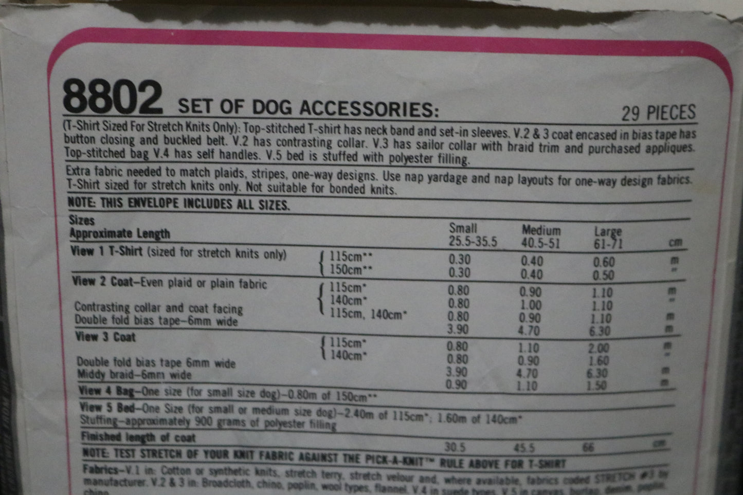 Simplicity 8802 Set of Dog Accessories Sewing Pattern UNCUT