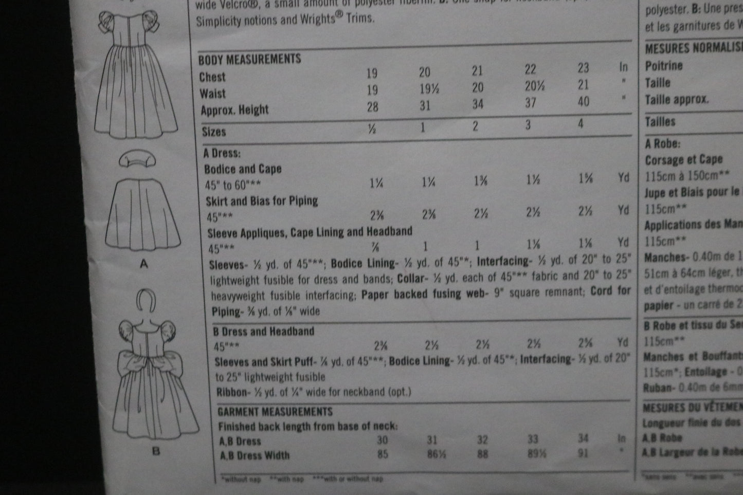 Simplicity 2563 Toddlers Girls Snow White and Cinderella Costume Sewing Pattern - UNCUT - Size 1/2 1 2 3 4