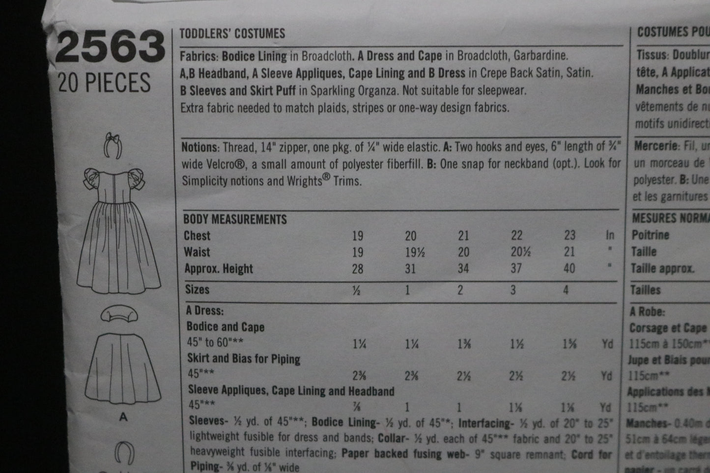 Simplicity 2563 Toddlers Girls Snow White and Cinderella Costume Sewing Pattern - UNCUT - Size 1/2 1 2 3 4