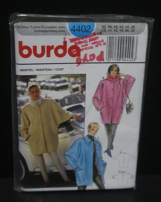 Burda 4402 Misses Coat Sewing Pattern - UNCUT Size 12 14 16 18 20 22