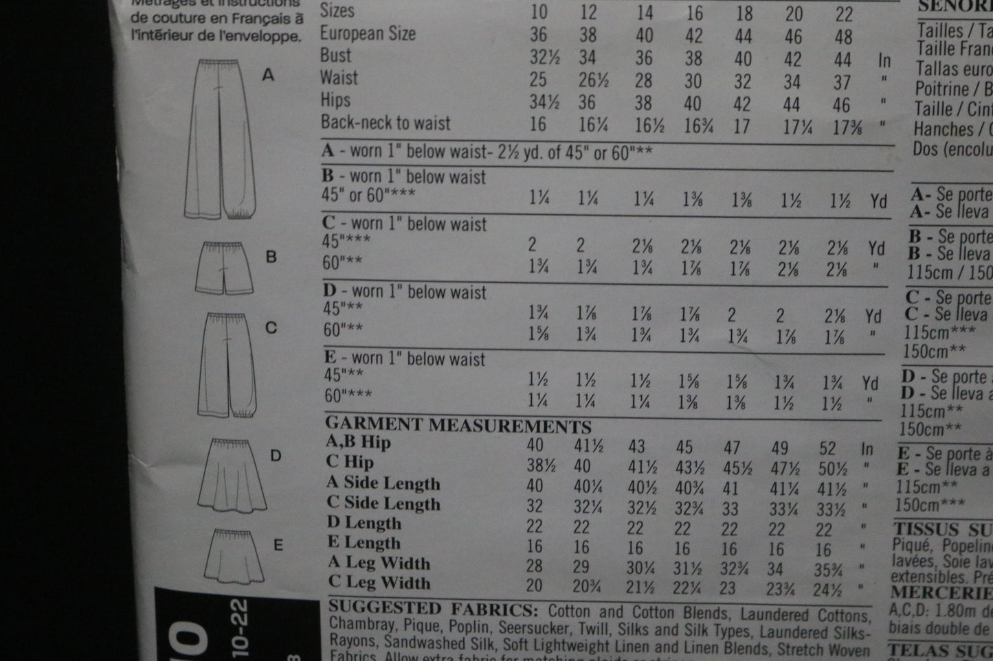 New Look 6710 Misses Misses Pull on Pants, Shorts and Skirt  Sewing Pattern - UNCUT - Size 10 - 22