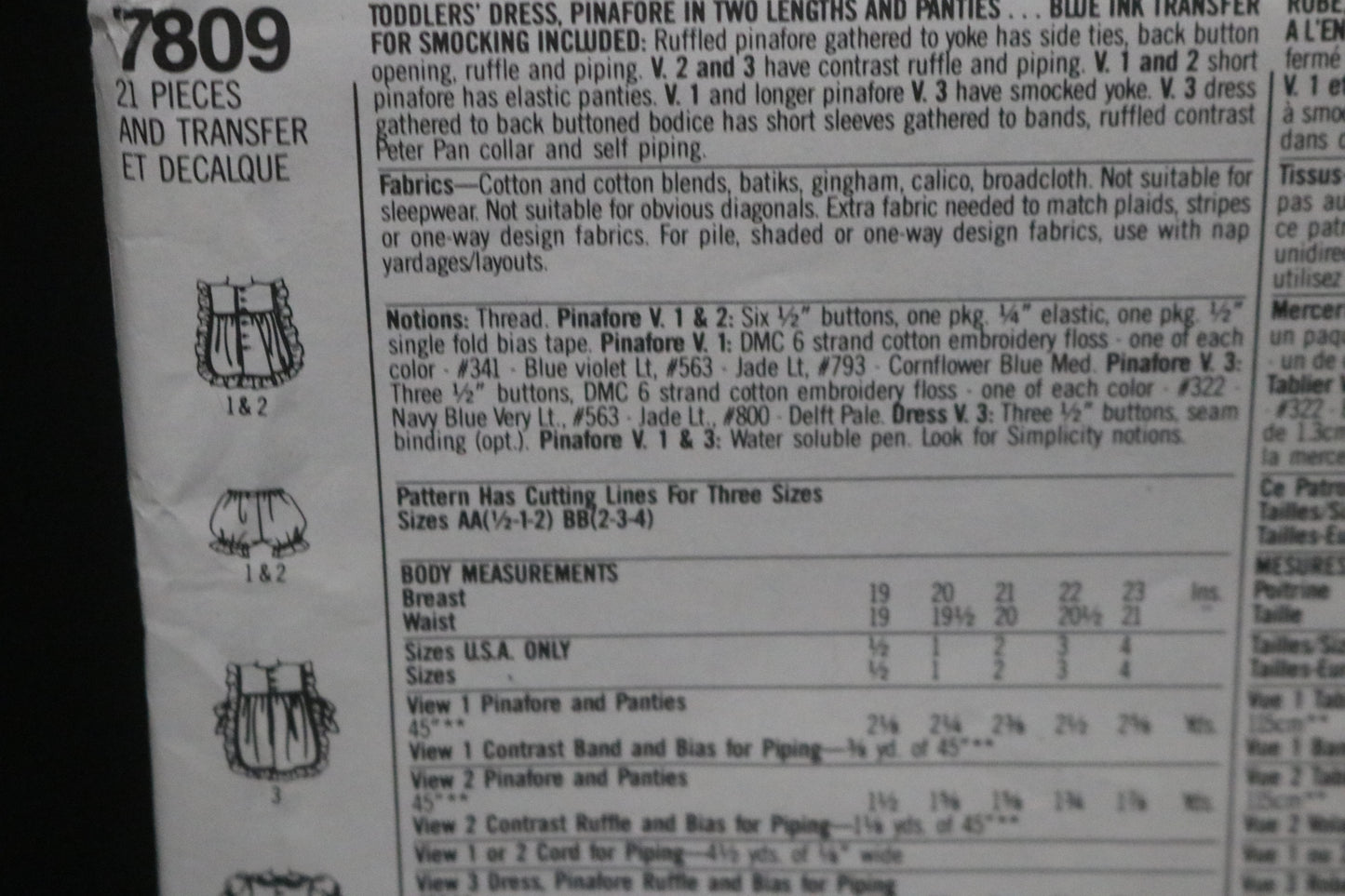 Simplicity 7809 Oliver Goodin Toddlers Dress Pinafore in Two Lengths and Panties Sewing Pattern - UNCUT - Size 2 - 4