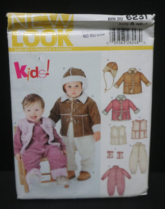 New Look 6231 Infants Toddlers Infants Romper Jacket Vest Romper Hat and Leg Warmers Sewing Pattern UNCUT  Size NB S M L