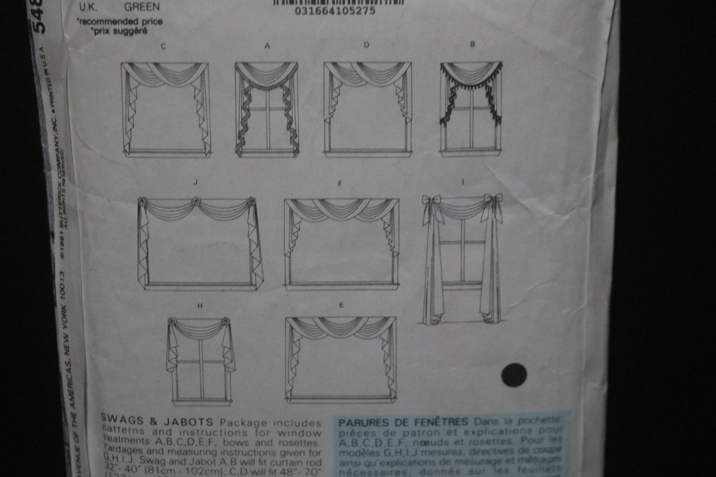 Butterick 5480 Swags and Jabots Sewing Pattern - UNCUT
