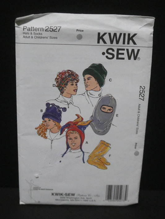 Kwik Sew 2527 Adults and Childrens Hats and Socks Sewing Pattern  - UNCUT - Size XS S M L XL