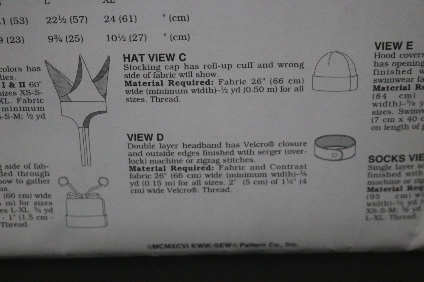 Kwik Sew 2527 Adults and Childrens Hats and Socks Sewing Pattern  - UNCUT - Size XS S M L XL