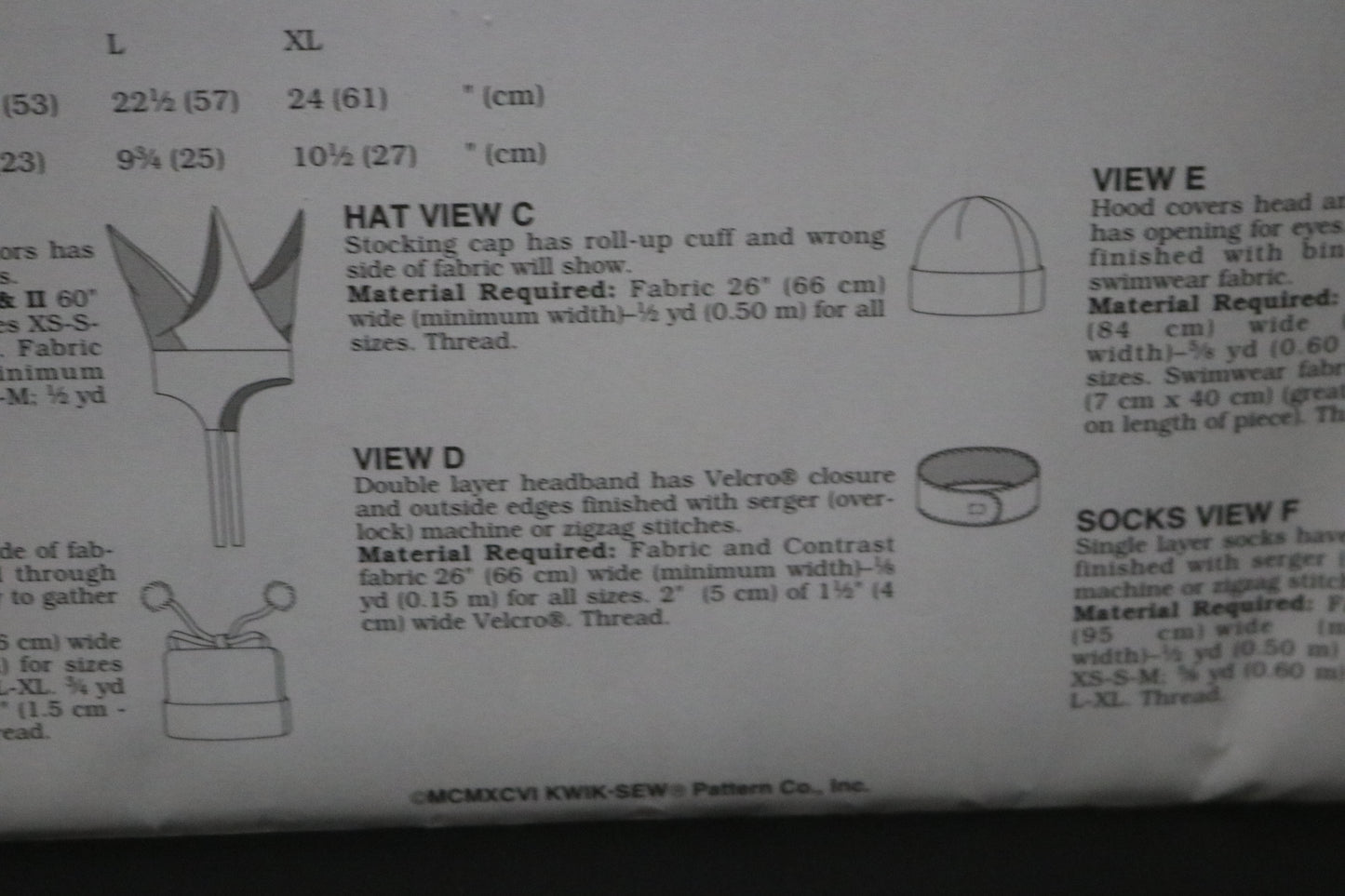 Kwik Sew 2527 Adults and Childrens Hats and Socks Sewing Pattern  - UNCUT - Size XS S M L XL