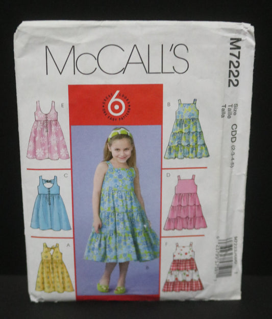 McCalls 7222 Children's Girls Dresses Sewing Pattern UNCUT Size 2 3 4 5