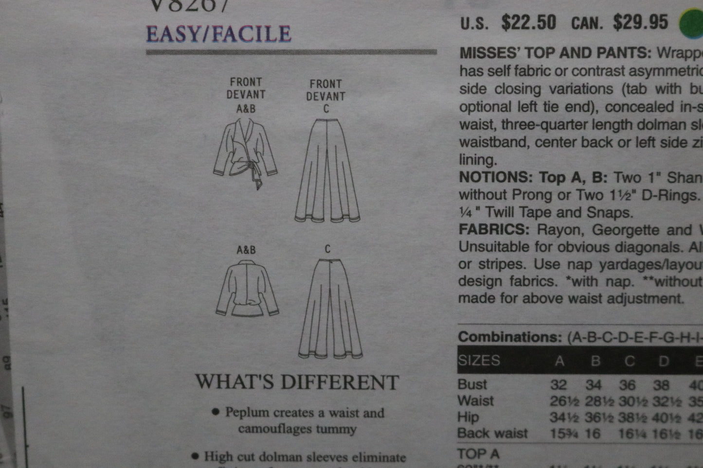 Vogue 8267 Sandra Betzina Misses Top and Pants Sewing Pattern - UNCUT - Size A B C D E F G H I J