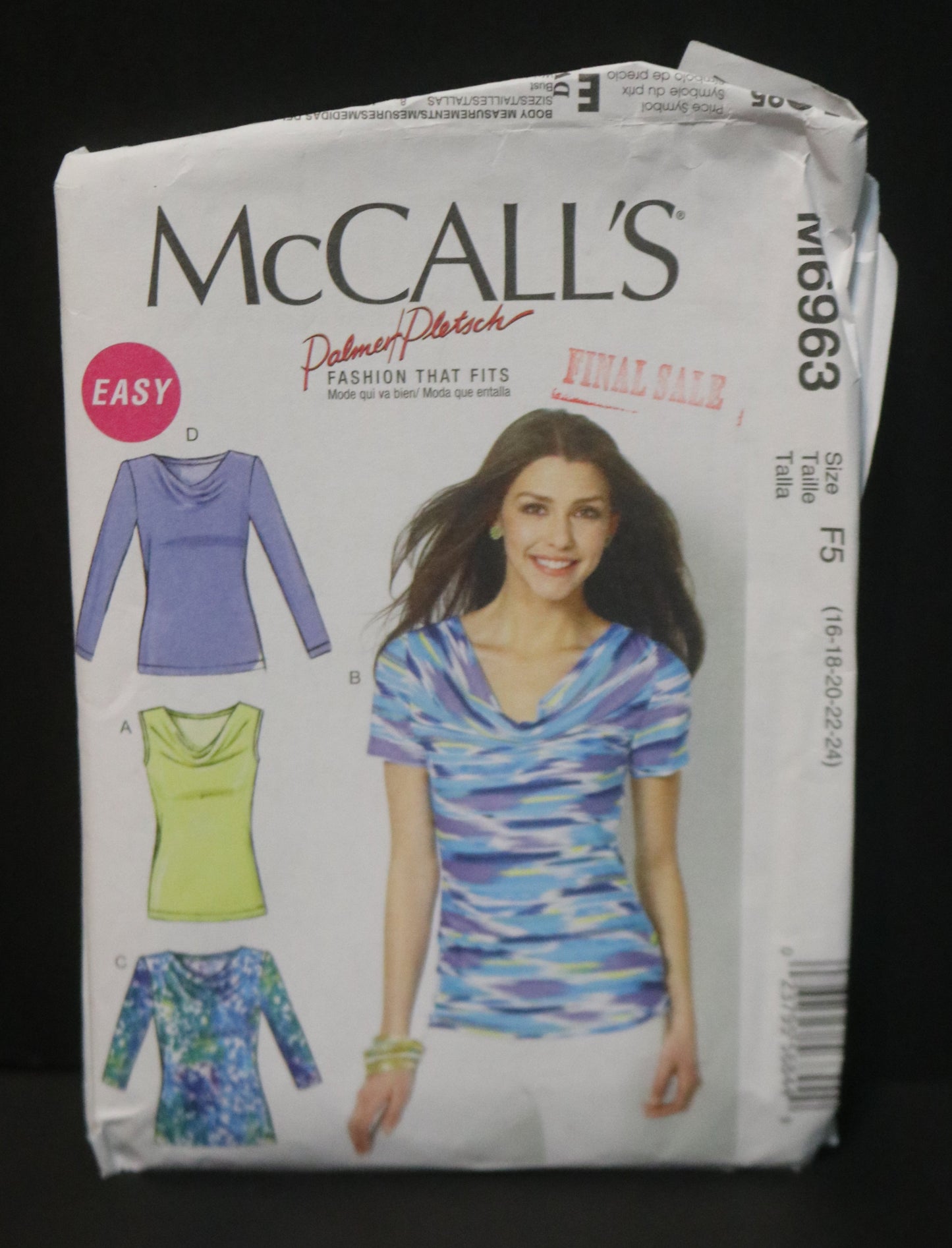 McCalls 6963 Palmer / pletsch Misses Tops Sewing Pattern - UNCUT - Size 16 18 20 22 24
