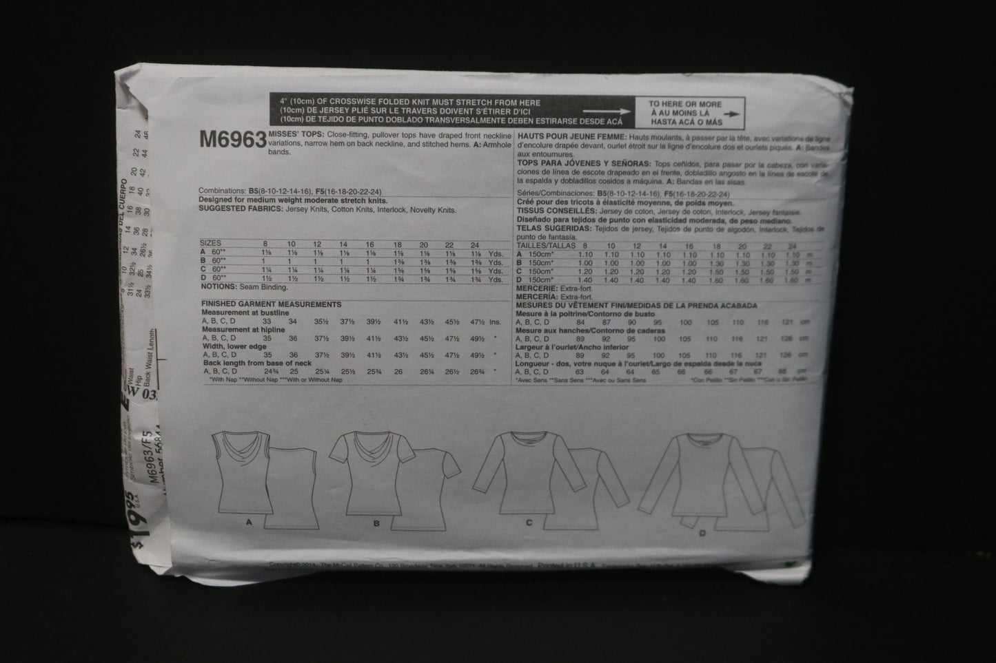 McCalls 6963 Palmer / pletsch Misses Tops Sewing Pattern - UNCUT - Size 16 18 20 22 24