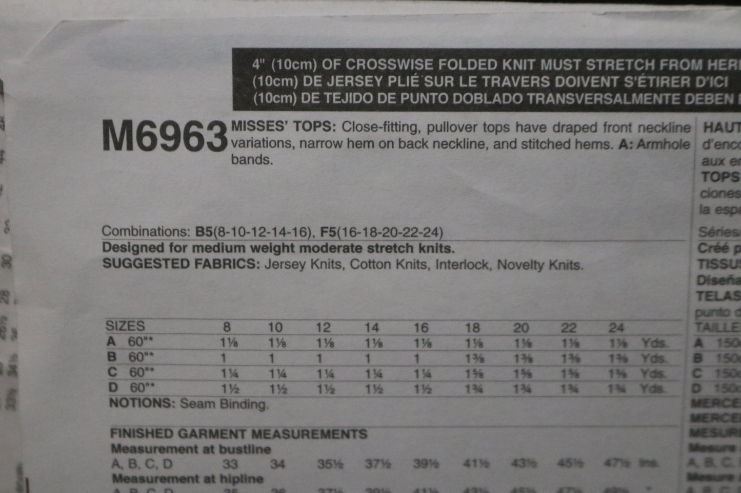 McCalls 6963 Palmer / pletsch Misses Tops Sewing Pattern - UNCUT - Size 16 18 20 22 24