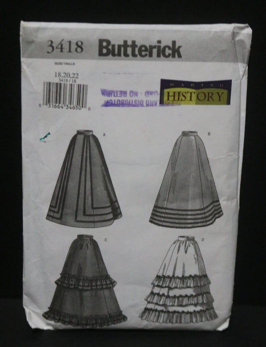 Butterick 3418 Making History Missing Edwardian Skirt Sewing Pattern UNCUT  - Size 18 20 22