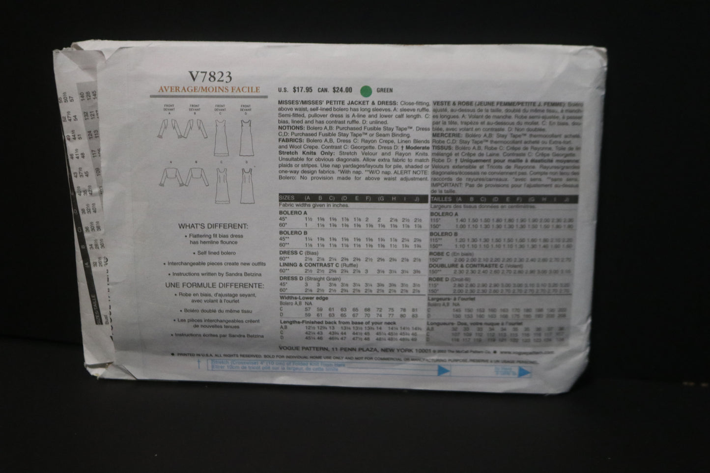 Vogue 7823 Sandra Betzina Misses / Misses Petite Jacket and Dress Sewing Pattern - UNCUT - Size A B C