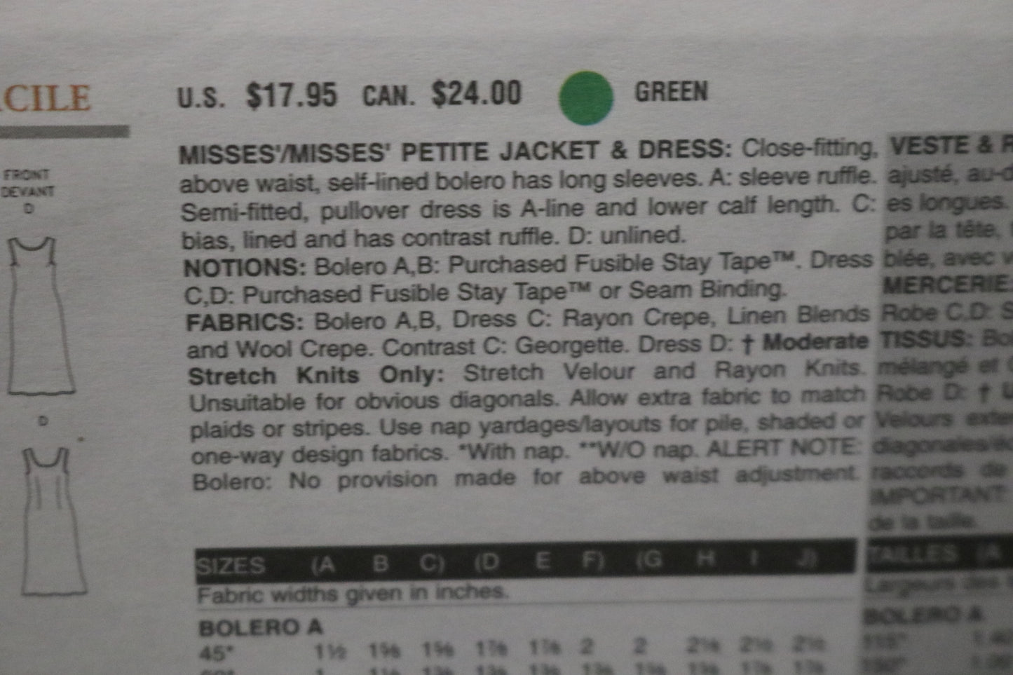 Vogue 7823 Sandra Betzina Misses / Misses Petite Jacket and Dress Sewing Pattern - UNCUT - Size A B C
