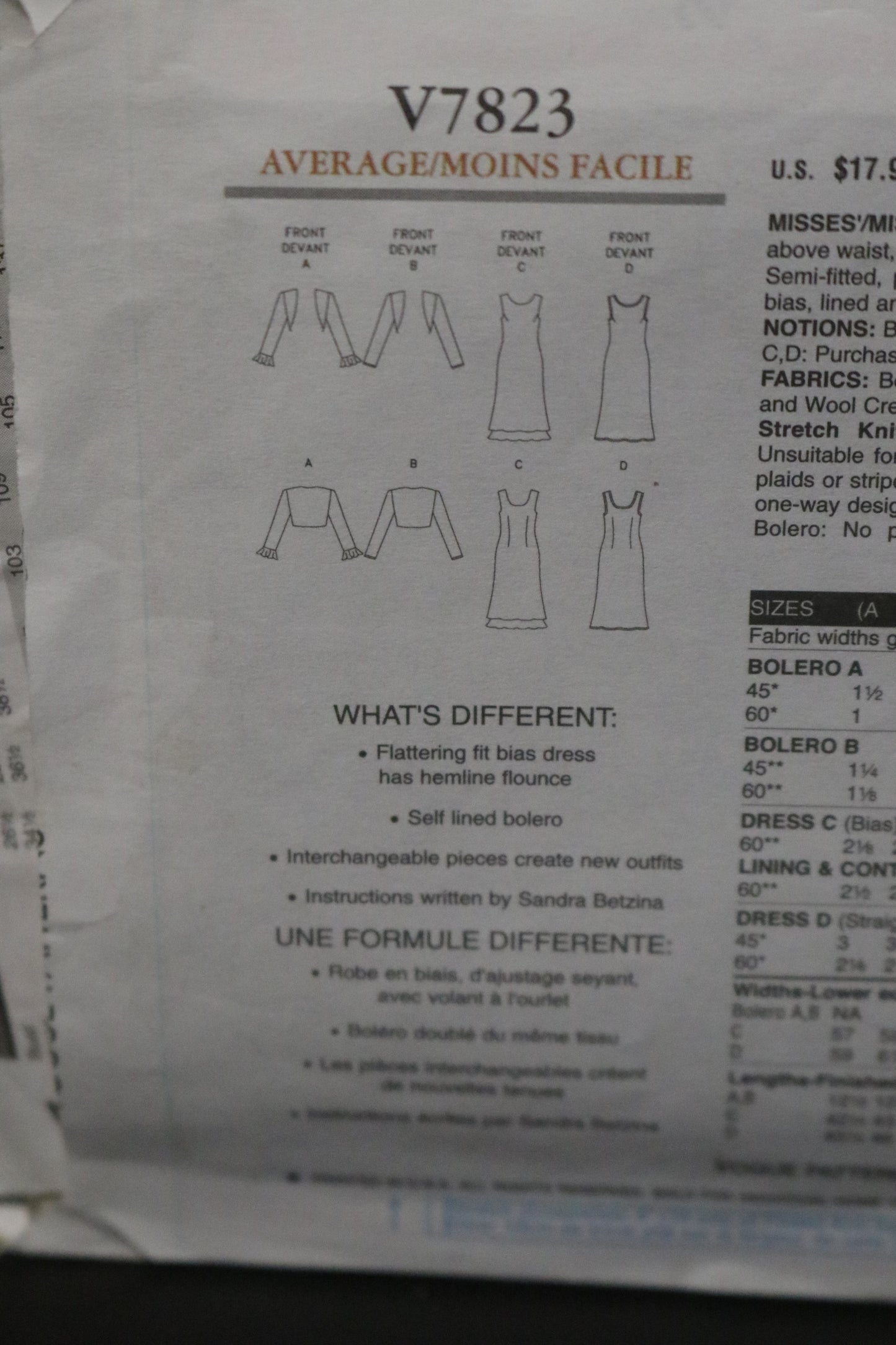 Vogue 7823 Sandra Betzina Misses / Misses Petite Jacket and Dress Sewing Pattern - UNCUT - Size A B C