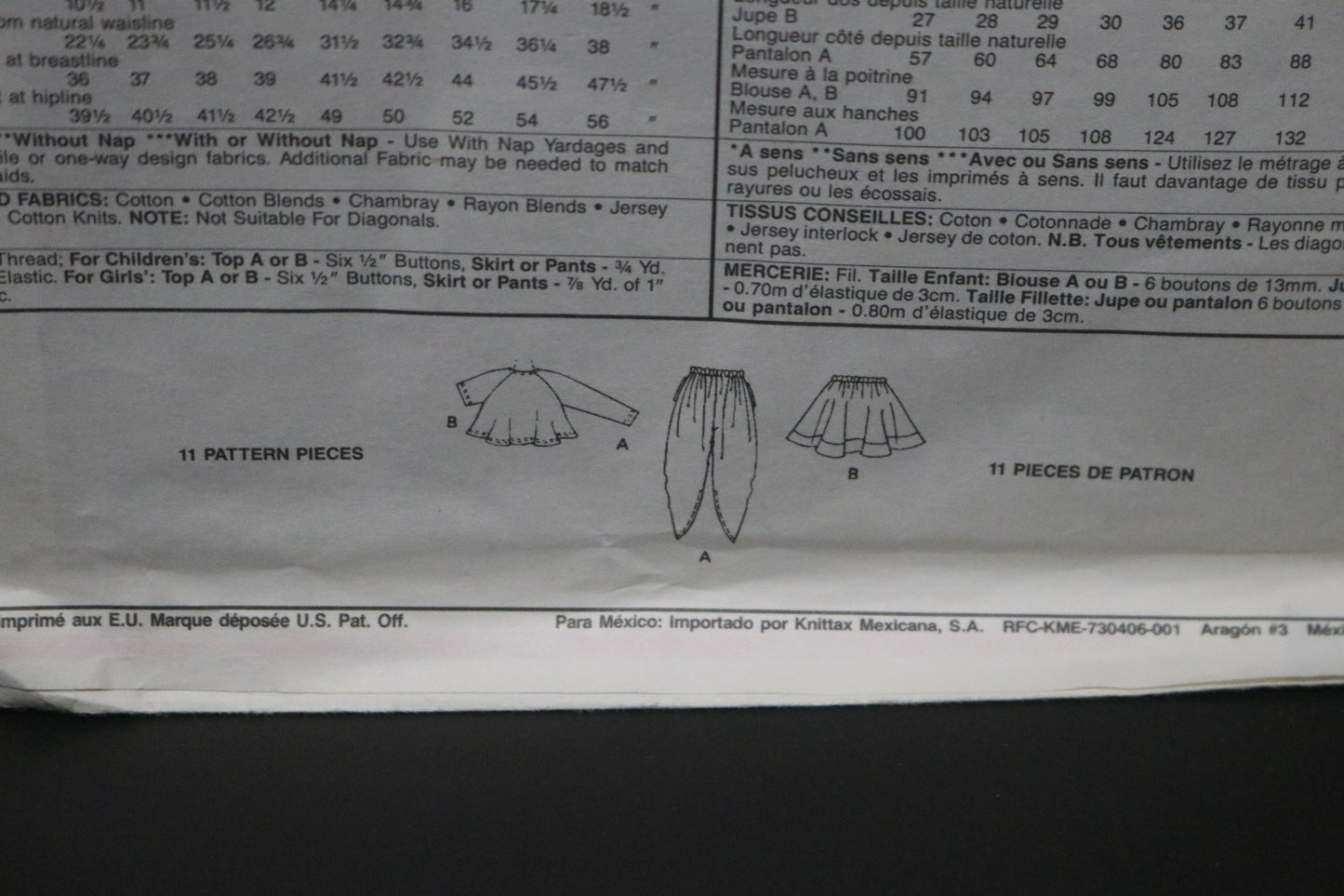 McCalls 5596 Gitano Children's and Girls Top Skirt and Pants Sewing Pattern UNCUT Size 4 5 6