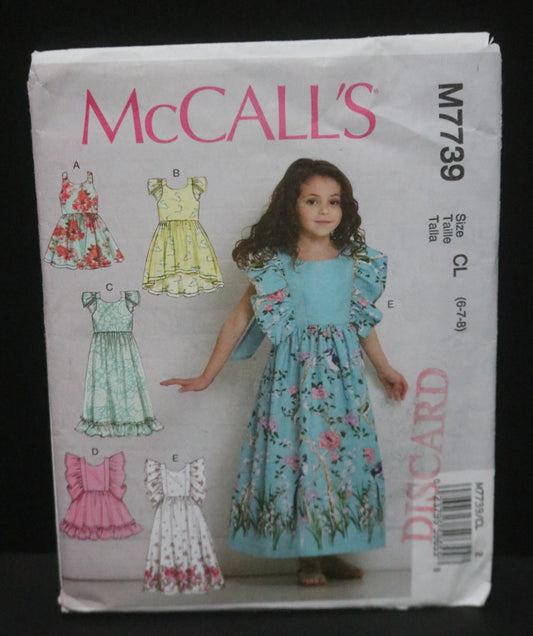 McCalls 7739 Children's Girls Dress Sewing Pattern UNCUT Size 6 7 8